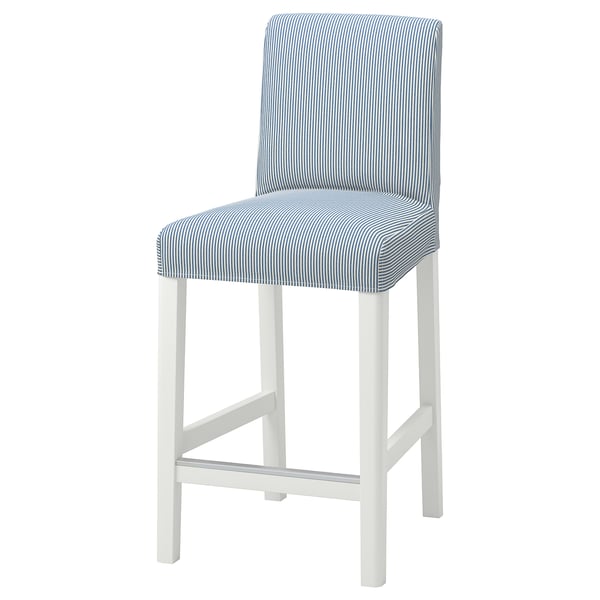 BERGMUND bar stool with backrest, white/Rommele dark blue/white, 62 cm
