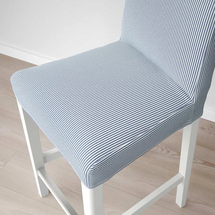 BERGMUND bar stool with backrest, white/Rommele dark blue/white, 62 cm