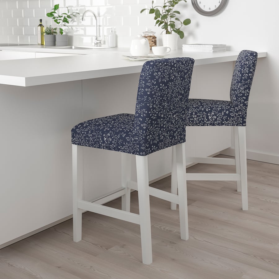 BERGMUND bar stool with backrest, white/Ryrane dark blue, 62 cm (243/8