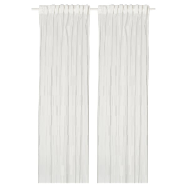 BERGNEJLIKA Lace curtains, 1 pair, white/with heading tape, 57x98 "