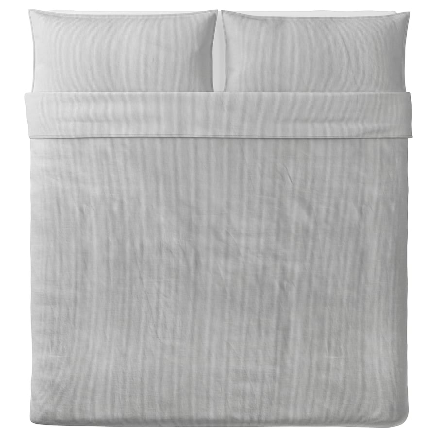 BERGPALM duvet cover and pillowcase(s), gray/stripe, King IKEA CA