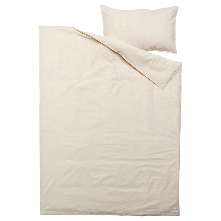 BERGPALM duvet cover and pillowcase(s), yellow/white/striped, Twin