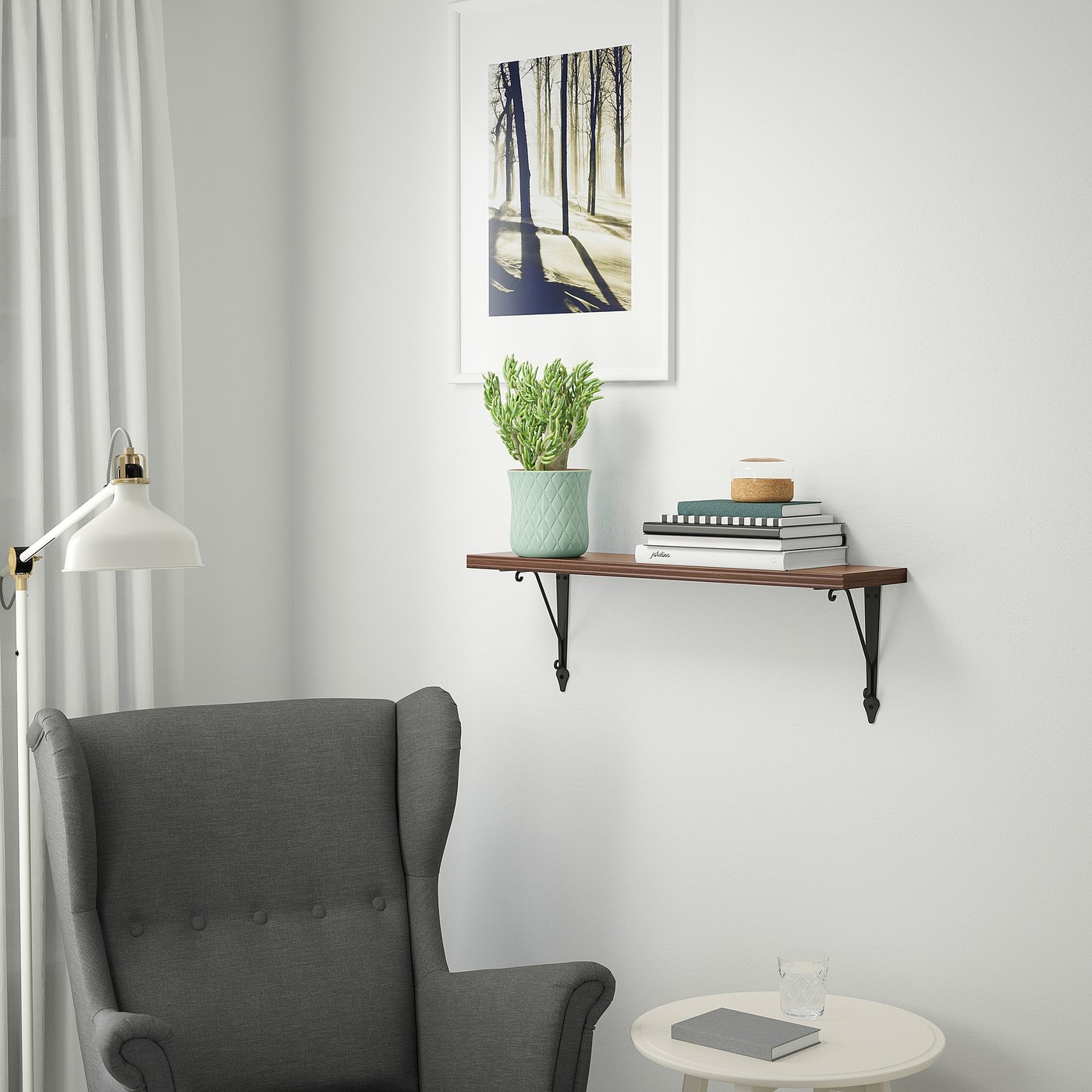 BERGSHULT / KROKSHULT wall shelf, walnut effect/anthracite, 80x20