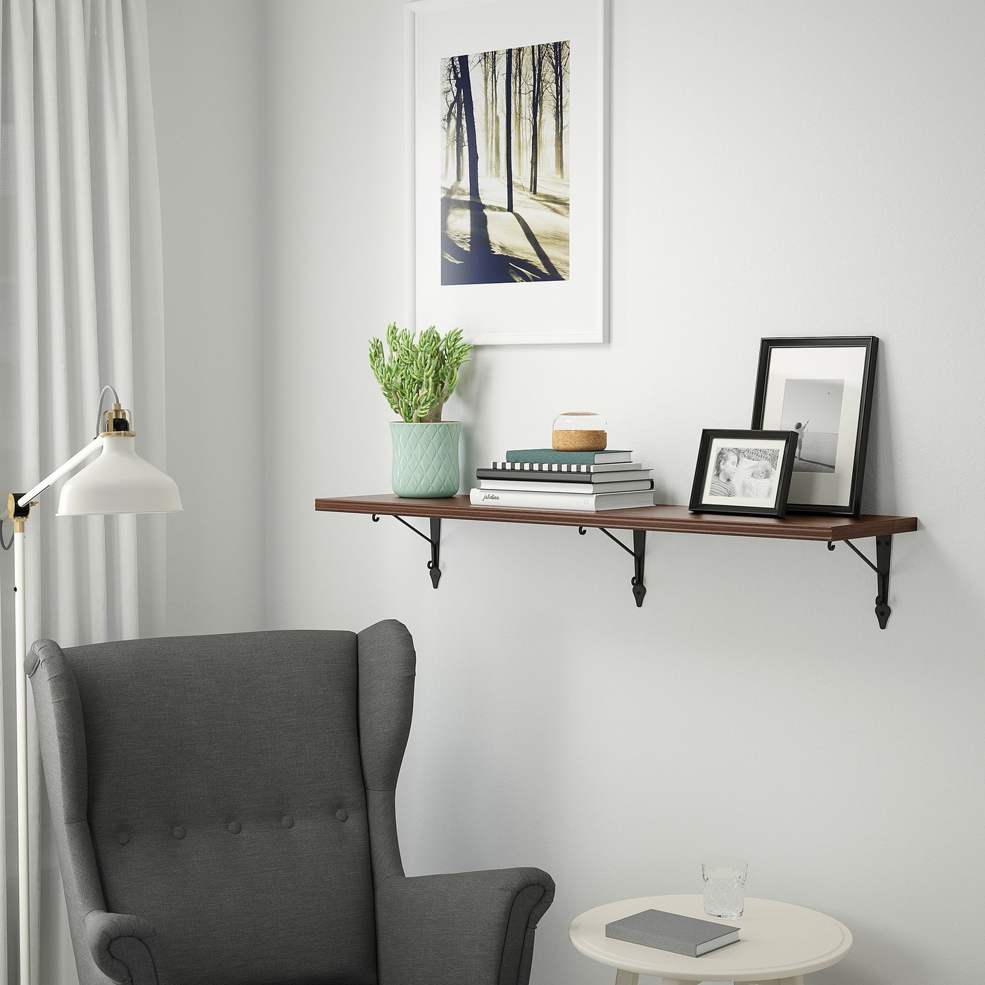 BERGSHULT / KROKSHULT wall shelf, walnut effect/anthracite, 120x30