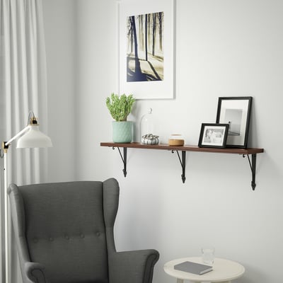 BERGSHULT / KROKSHULT Wall shelf, walnut effect/anthracite, 47 1/4x7 7/8 "