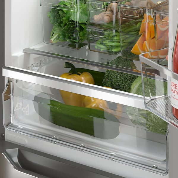 BERGSNÄS Bottom-freezer refrigerator, stainless steel color, 11 cu.ft