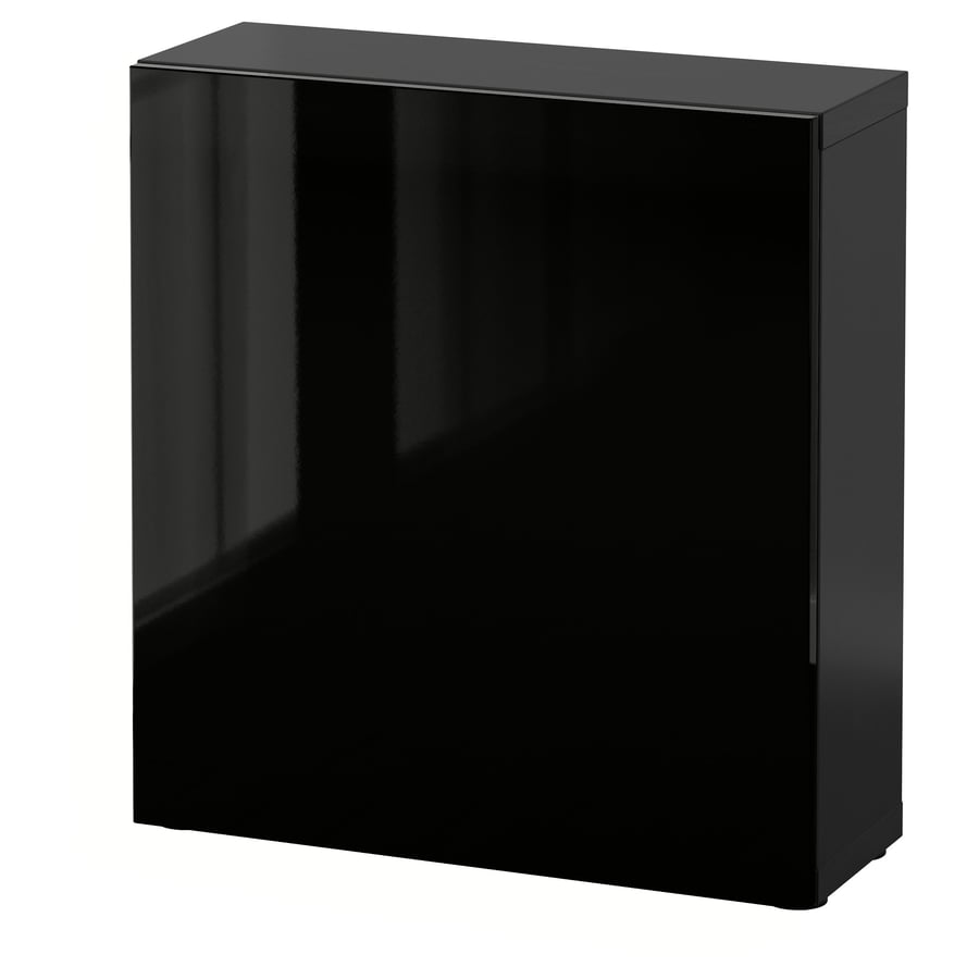 BESTÅ shelf unit with door, blackbrown/Selsviken highgloss/black