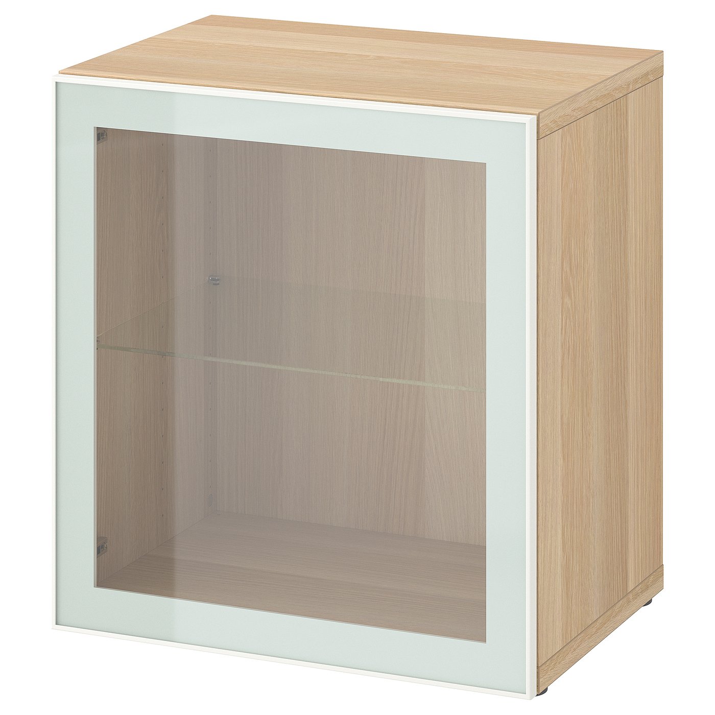 BESTÅ shelf unit with glass door, white stained oak effect