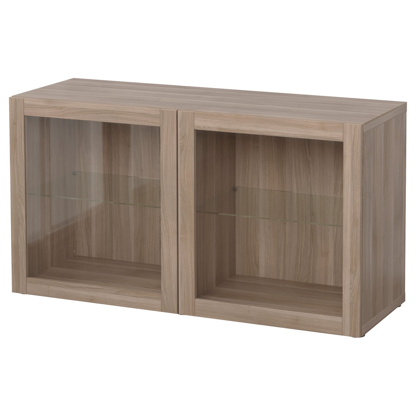 BESTÅ Shelf unit with glass doors walnut effect light gray/Sindvik