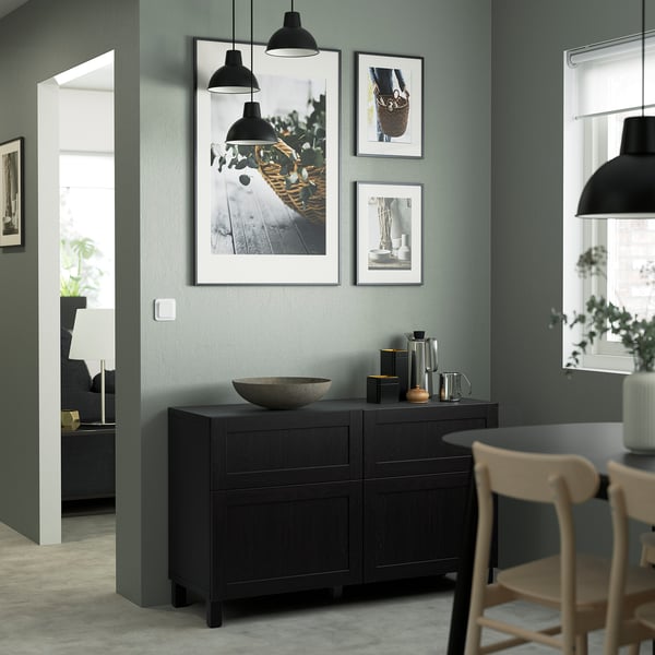 BESTÅ Storage combination w doors/drawers, black-brown/Hanviken/Stubbarp black-brown, 47 1/4x16 1/2x29 1/8 "