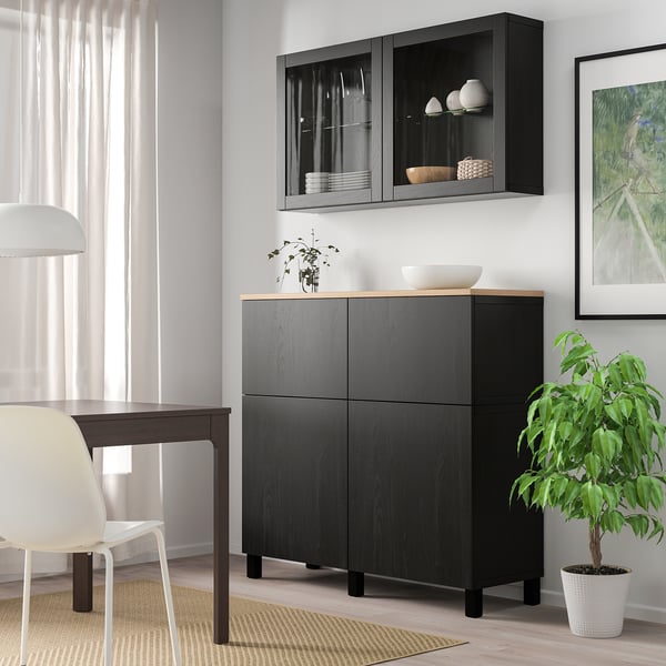 BESTÅ Storage combination w doors/drawers, black-brown Lappviken/Sindvik/Stubbarp black-brown clear glass, 47 1/4x16 1/2x94 1/2 "