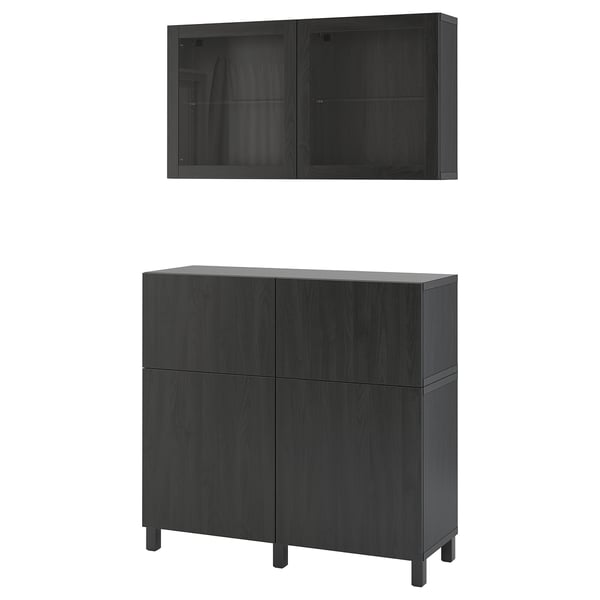 BESTÅ Storage combination w doors/drawers, black-brown/Lappviken/Stubbarp black-brown clear glass, 47 1/4x16 1/2x83 7/8 "