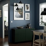 BESTÅ Storage combination w doors/drawers, black-brown Selsviken/Stubbarp/high gloss dark olive-green, 47 1/4x16 1/2x29 1/8 "