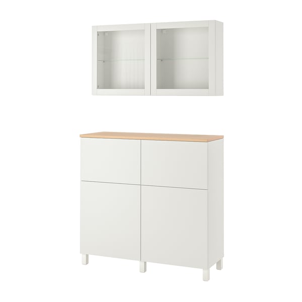 BESTÅ Storage combination w doors/drawers, white Lappviken/Sindvik/Stubbarp white clear glass, 47 1/4x16 1/2x94 1/2 "