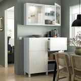 BESTÅ Storage combination w doors/drawers, white/Selsviken/Stubbarp high gloss/white clear glass, 47 1/4x16 1/2x83 7/8 "