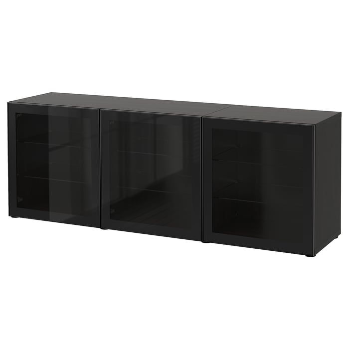 BESTÅ storage combination with doors, blackbrown/Glassvik black/clear
