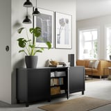 BESTÅ Storage combination with doors, black-brown/Hanviken/Stubbarp black-brown, 70 7/8x16 1/2x29 1/8 "