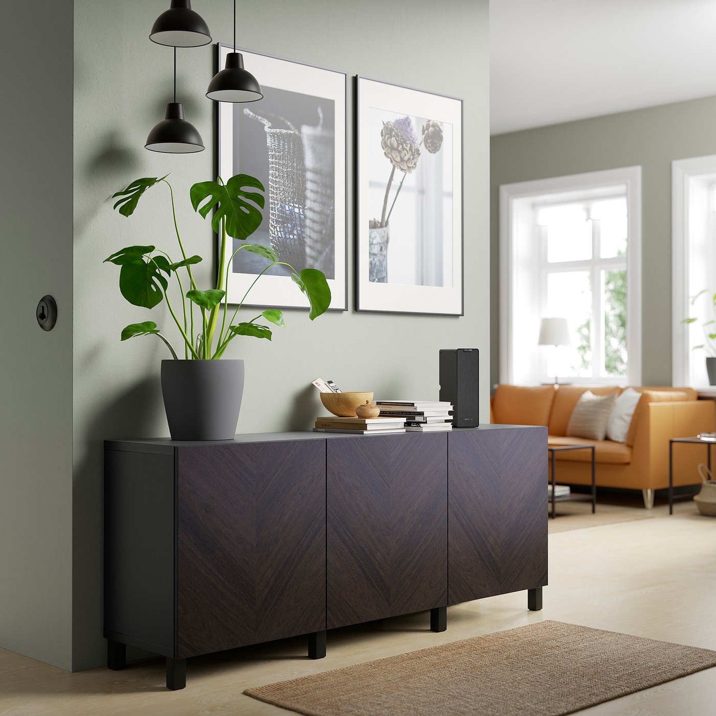 BESTÅ storage combination with doors, black-brown Hedeviken