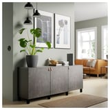 BESTÅ Storage combination with doors, black-brown Kallviken/Stubbarp/dark gray concrete effect, 70 7/8x16 1/2x29 1/8 "