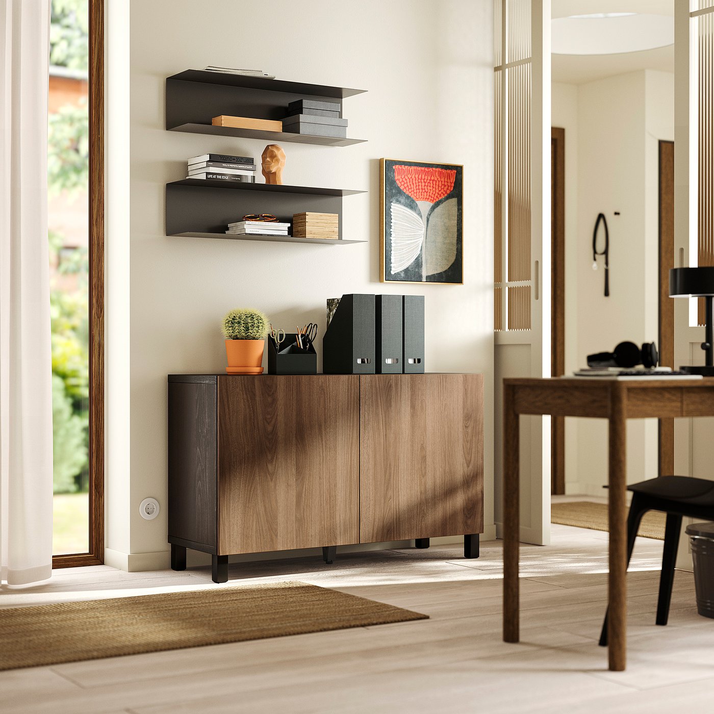 BESTÅ storage combination with doors, black-brown/Lappviken