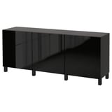 BESTÅ Storage combination with doors, black-brown/Selsviken/Stubbarp high-gloss/black, 70 7/8x16 1/2x29 1/8 "