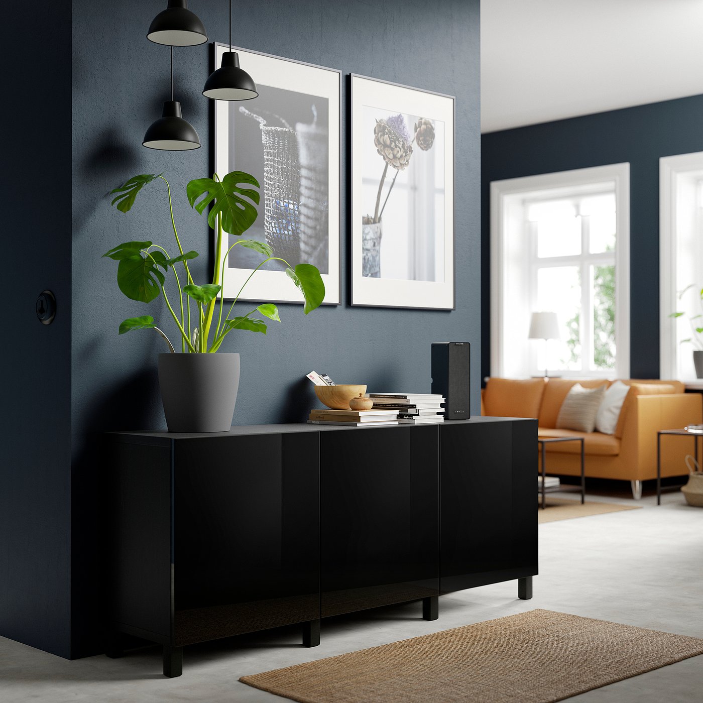 BESTA ベストー IKEA BESTÅ ベストー 収納コンビネーション 扉付, ブラックブラウン/ラップ