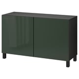 BESTÅ Storage combination with doors, black-brown Selsviken/Stubbarp/high gloss dark olive-green, 47 1/4x16 1/2x29 1/8 "