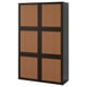 Black-brown ikea BESTÅ storage unit with woven doors & 6 compartments.