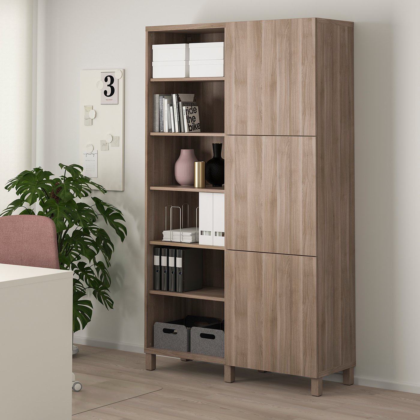 BESTÅ Storage combination with doors walnut effect light gray
