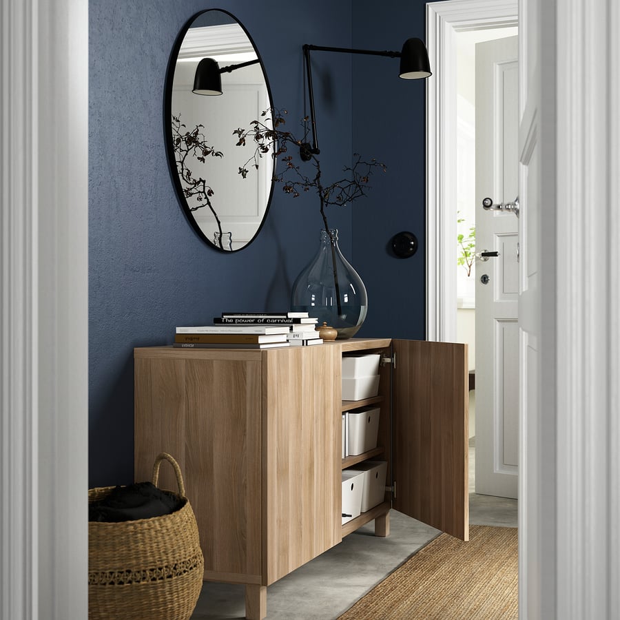 BESTÅ storage combination with doors, walnut effect light gray/Lappviken/Stubbarp walnut effect