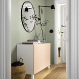 BESTÅ Storage combination with doors, white/Björköviken/Stubbarp birch veneer, 47 1/4x16 1/2x29 1/8 "