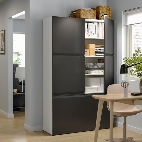 BESTÅ Storage combination with doors, white Hammarsmed/anthracite, 47 1/4x16 1/2x76 "
