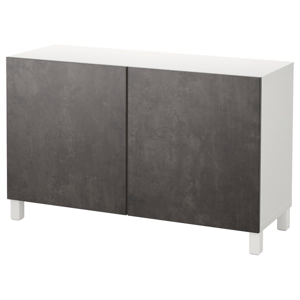 BESTÅ Storage combination with doors, white Kallviken/Stubbarp/dark gray concrete effect, 47 1/4x16 1/2x29 1/8 "