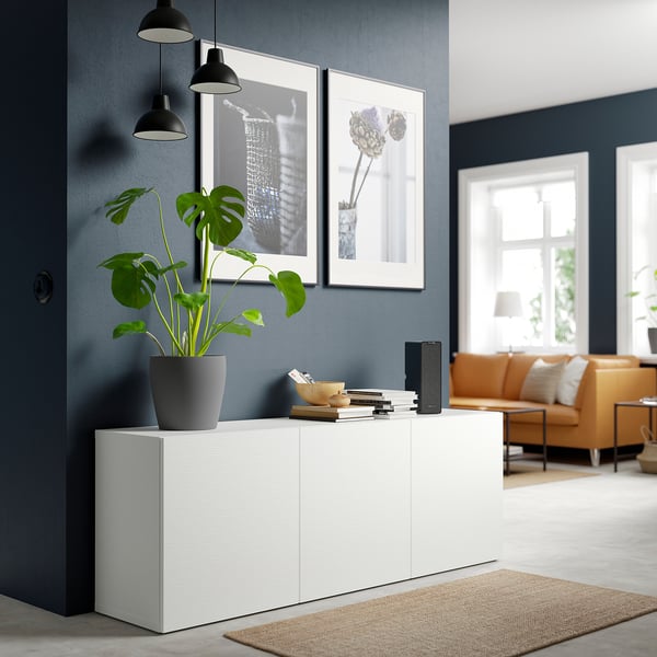 BESTÅ Storage combination with doors, white/Laxviken white, 70 7/8x16 1/2x25 5/8 "