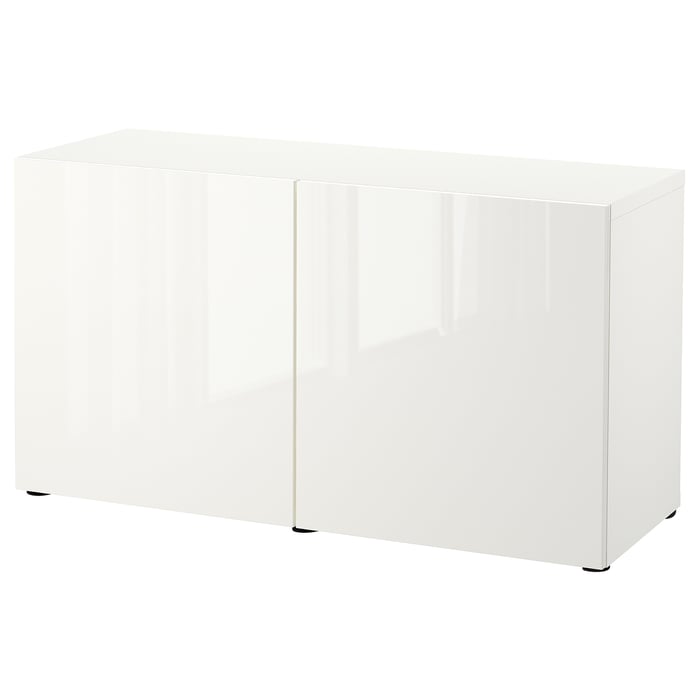 BESTÅ storage combination with doors, white/Selsviken highgloss/white