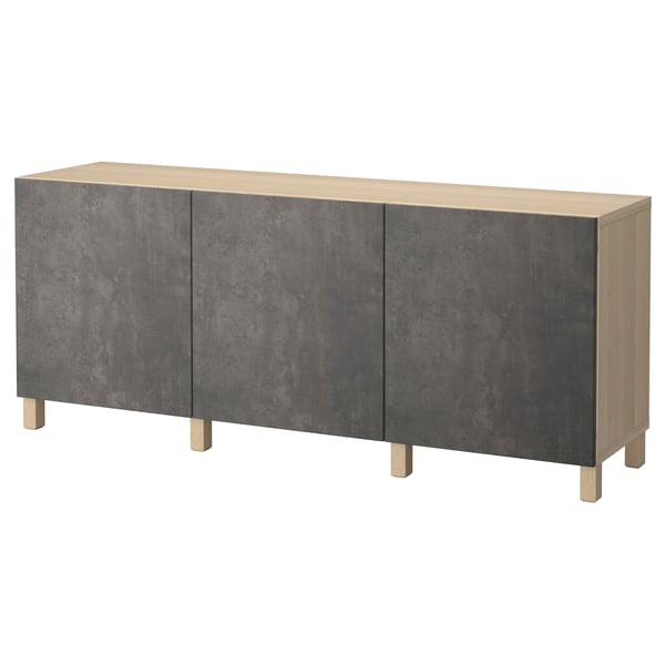 BESTÅ Storage combination with doors, white stained oak effect Kallviken/Stubbarp/dark gray concrete effect, 70 7/8x16 1/2x29 1/8 "