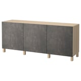 BESTÅ Storage combination with doors, white stained oak effect Kallviken/Stubbarp/dark gray concrete effect, 70 7/8x16 1/2x29 1/8 "