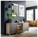 BESTÅ Storage combination with doors, white stained oak effect Kallviken/Stubbarp/dark gray concrete effect, 70 7/8x16 1/2x29 1/8 "