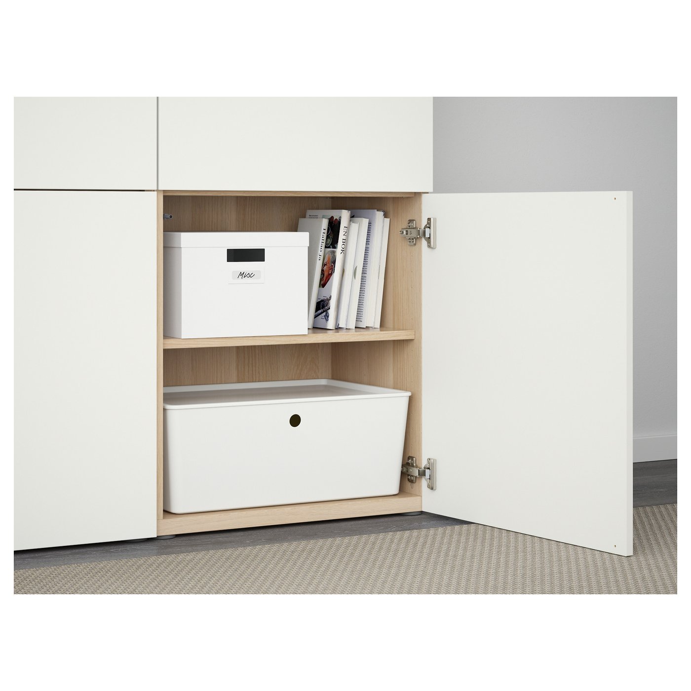 BESTÅ storage combination with doors, white stained oak effect