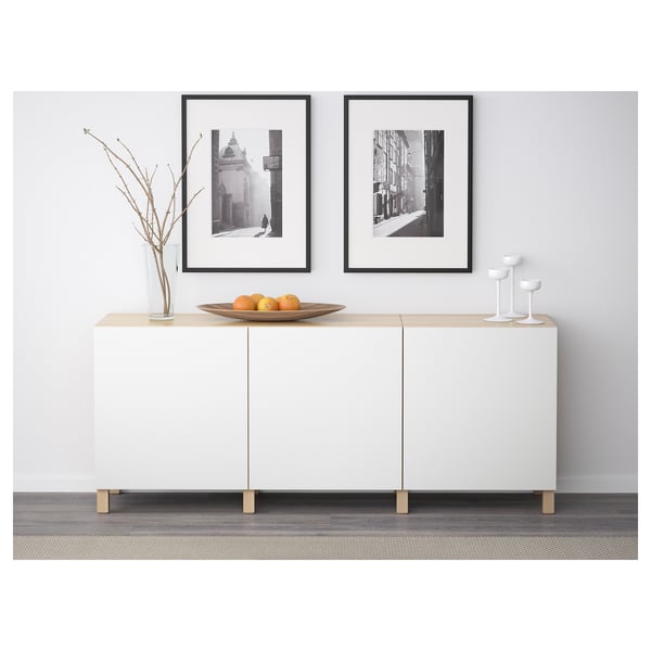 BESTÅ Storage combination with doors, white stained oak effect/Lappviken white, 70 7/8x16 1/2x29 1/8 "