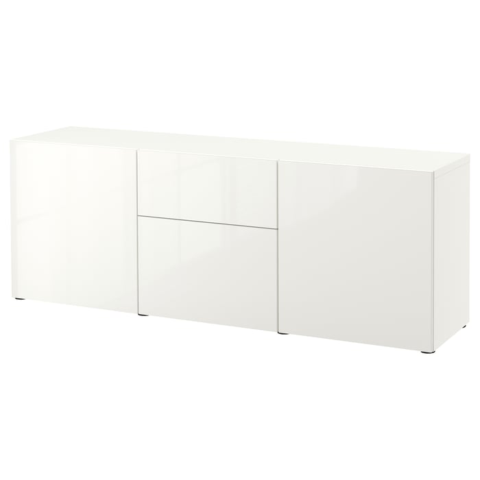 BESTÅ storage combination with drawers, white/Selsviken highgloss/white, 180x42x65 cm (707