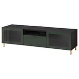 BESTÅ TV bench, black-brown Glassvik/Selsviken/Ösarp dark olive-green, 70 7/8x16 1/2x18 7/8 "