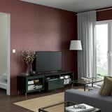 BESTÅ TV bench, black-brown Glassvik/Selsviken/Ösarp dark olive-green, 70 7/8x16 1/2x18 7/8 "
