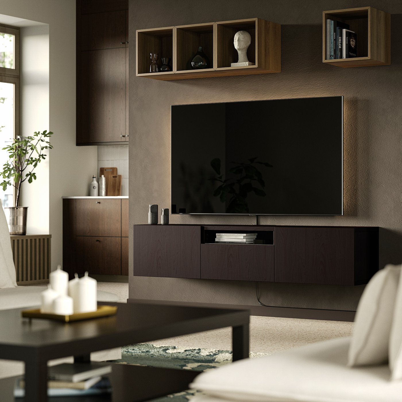 BESTÅ TV bench, black-brown/Lappviken black-brown, 180x42x39 cm