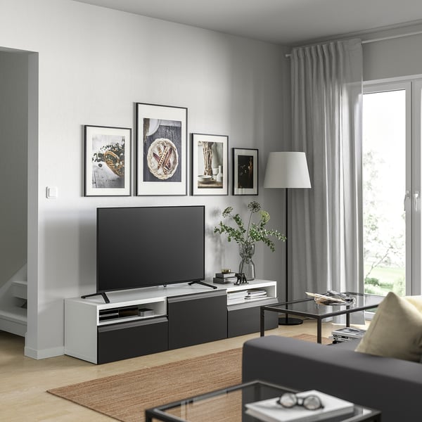 BESTÅ TV bench, white/Hammarsmed anthracite, 70 7/8x16 1/2x15 3/8 "