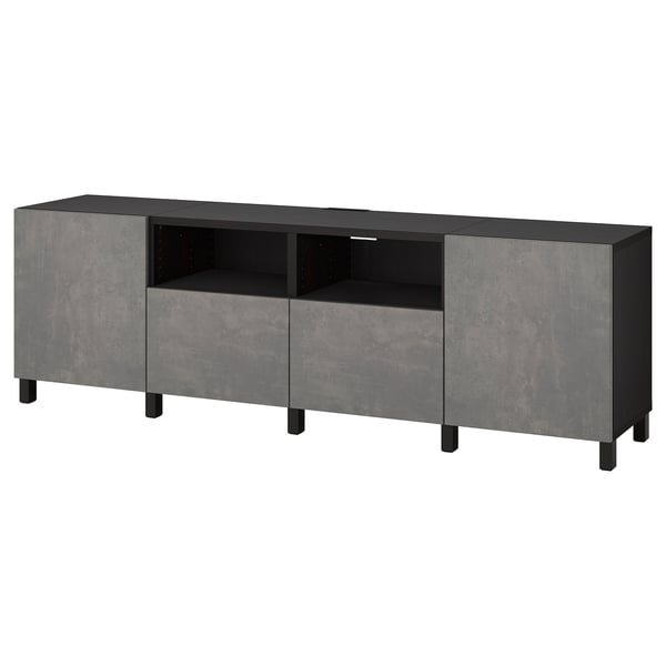 BESTÅ TV bench with doors and drawers, black-brown/Kallviken/Stubbarp dark gray, 94 1/2x16 1/2x29 1/8 "