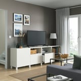 BESTÅ TV bench with doors and drawers, white/Lappviken/Stubbarp white, 94 1/2x16 1/2x29 1/8 "