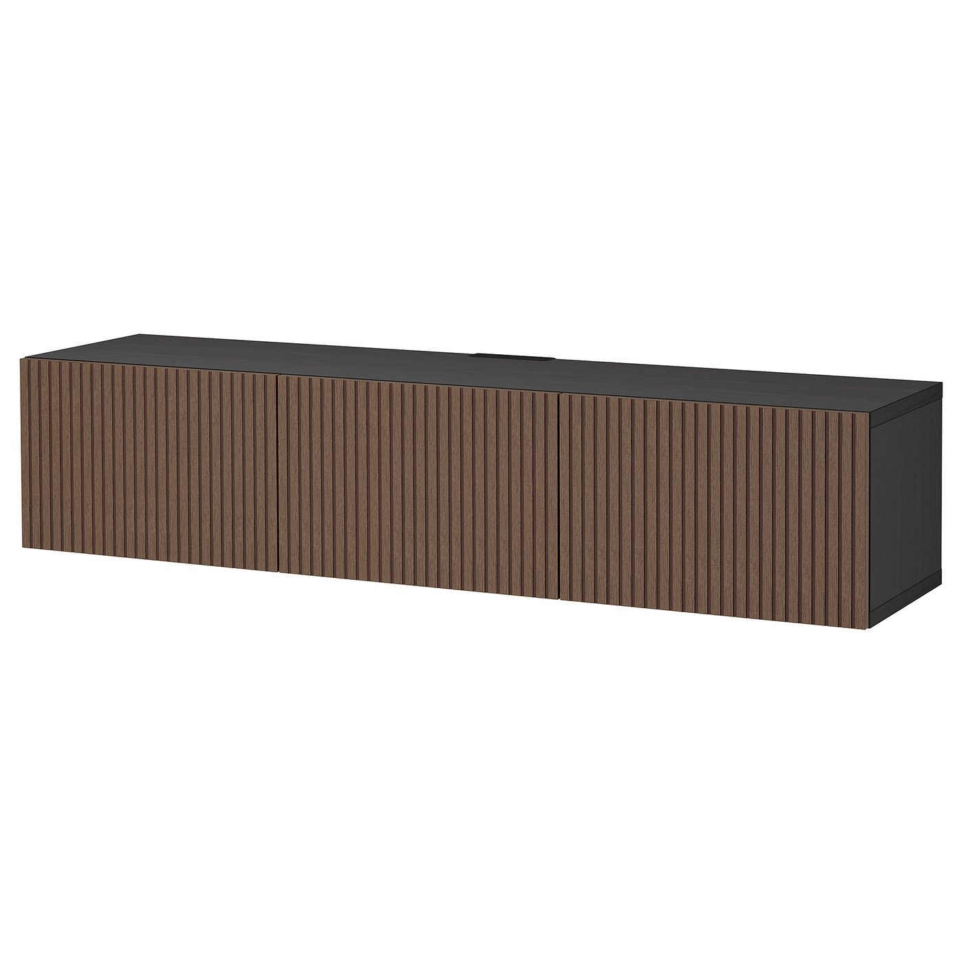 BESTÅ TV bench with doors, black-brown Björköviken/brown stained