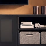 BESTÅ TV bench with doors, black-brown/Mörtviken black, 70 7/8x16 1/2x15 "