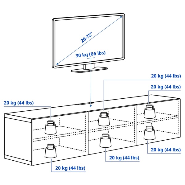 BESTÅ TV bench with doors, white brown/Lappviken walnut effect, 70 7/8x16 1/2x15 "